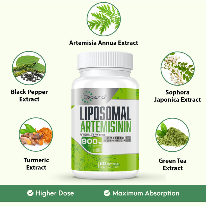 [Australia] - 600 mg Liposomal Artemisinin for Maximum Absorption, Sweet Wormwood Extract(Artemisia Annua) with Quercetin Phytosome 200 mg, 120 Softgels 60 Count (Pack of 2) 