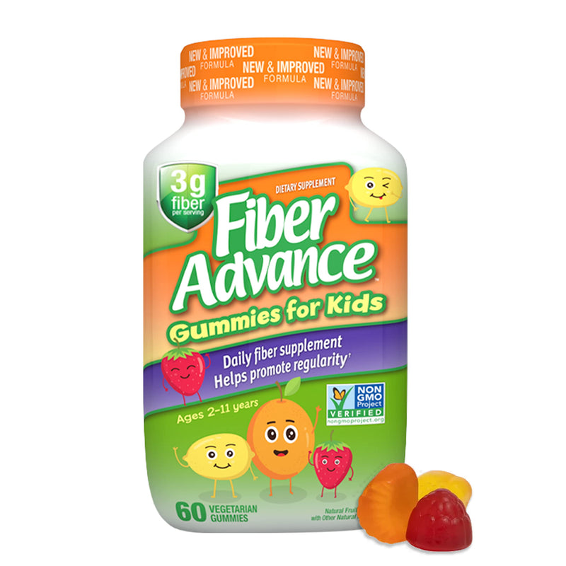 Fiber Advance Gummies for Kids | 100% Plant Based Fiber Supplements for Digestive Health | Prebiotic Fiber Gummies | Vitamins for Kids | Gluten Free, Vegetarian, & Non-GMO, 60 Count