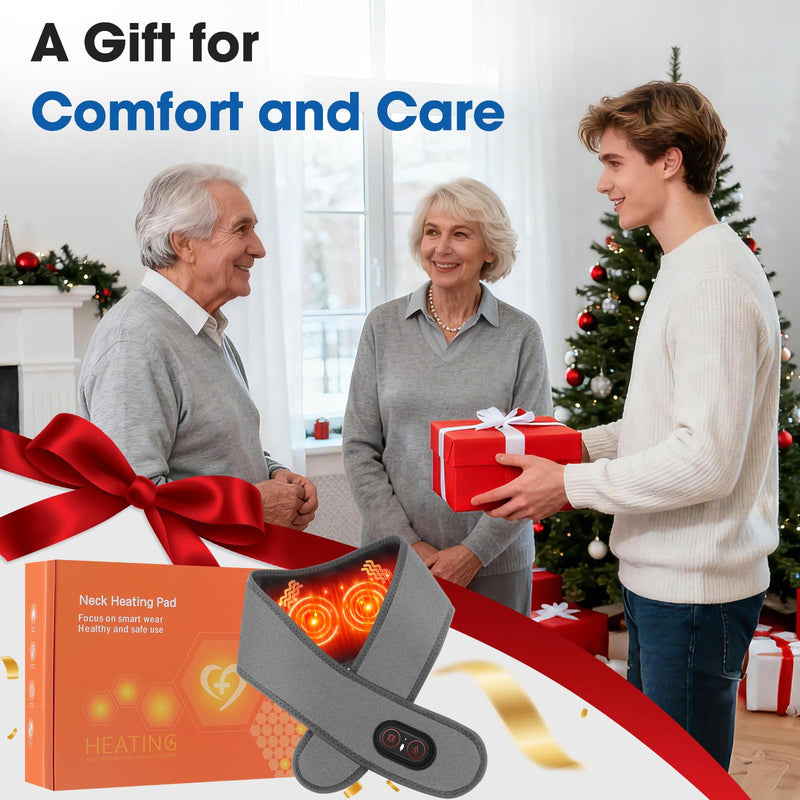 Cordless Neck Heating Pad for Pain, Neck Massager with 660nm 850nm Red Light, Neck Heating Pad for Pain Electric, Heated Neck Brace Wrap for Soreness Stiffness Pain Relief Gray