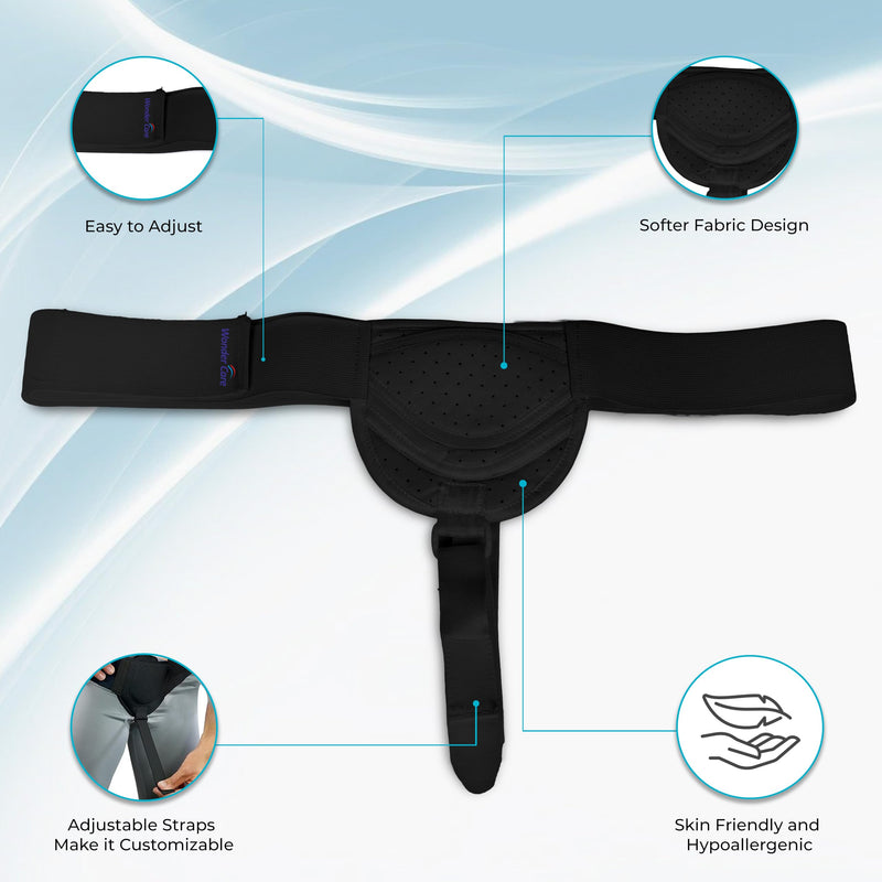 WC Hernia belt for men inguinal hernia support belt Pain Relief With Removable Compression Pads Groin hernia truss Flexible Adjustable Groin Straps Left or Right inguinal Hernia Truss Brace-L/XL Black L/XL (44-55inch)