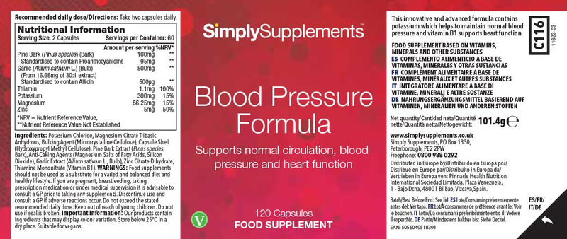 Blood Pressure Formula | with Garlic, Magnesium & Potassium | Vegan & Vegetarian Friendly | 120 Capsules = 2-Months’ Supply | Manufactured in The UK in Accordance with GMP Standards New Label Design