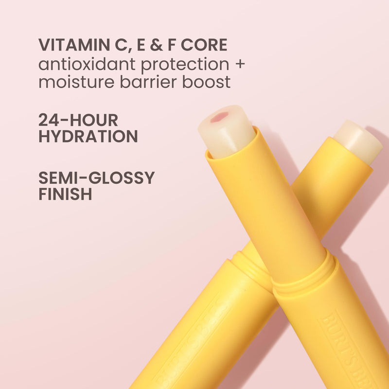 Burt's Bees Boosted Lip Balm Sheer Plus; Vitamin Lip Balm, Nourishing Vitamin C, E, and F Core; 24 Hour Moisture; Tint Free, Semi Glossy Finish; 100% Natural Origin; 1 Tube; 0.16 Oz. (Pack of 2) 1 Count (Pack of 2)
