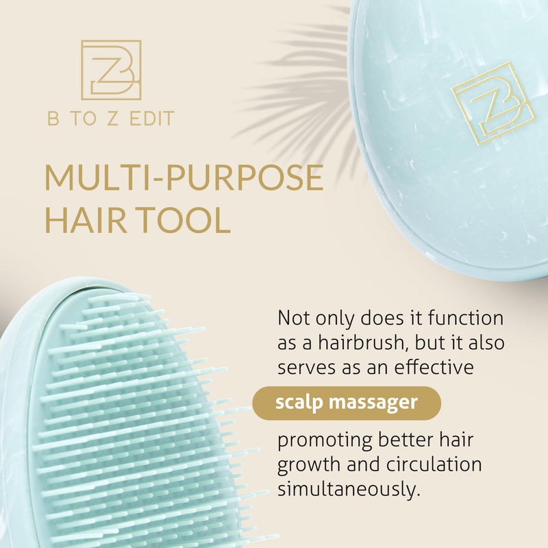 Travel Hairbrush - Mini Hair Detangler for Women Teens Kids - Sensory Scalp Massager - Small Portable Comb - Thick, Curly, Straight, Wet, Dry - Compact Detangler - Purse Essentials Aquamarine