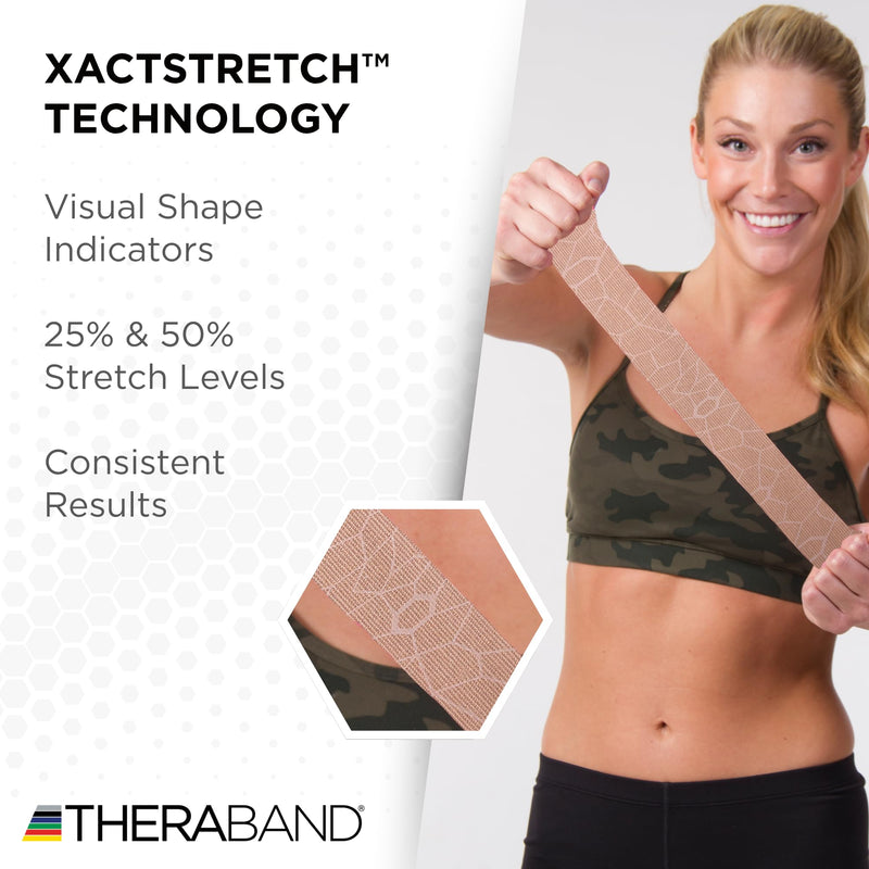 THERABAND Kinesiology Tape, Beige/Beige, 1 Roll, with XactStretch Indicators, Long-Lasting Athletic Tape for Shoulder, Back & Knee, Latex-Free & Water Resistant for Men and Women, Pre-Cut