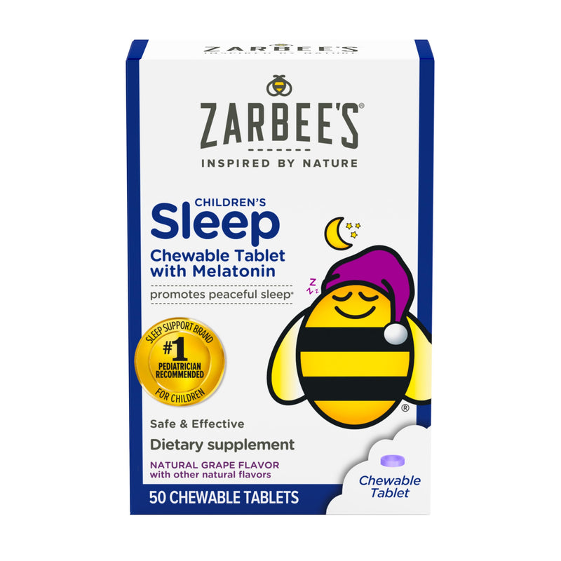 Zarbee's Kids 1mg Melatonin Chewable Tablet Drug-Free & Effective Sleep Supplement Easy to Take Natural Grape Flavor Tablets for Children Ages 3 and up 50 Count Grape Tablets, 50ct