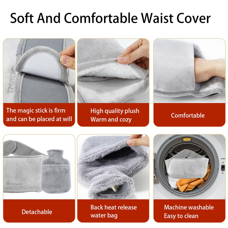[Australia] - Behiruch Hot Water Bottle Belt, 1.2 L Hot Water Bottle with Cover and Soft Waist Cover, 3 in 1 Hot Water Bottle Belt Made of Rubber for Neck Shoulder Back Legs Waist Warming (Grey) 
