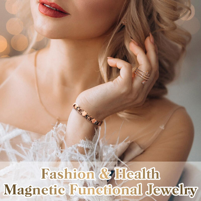 [Australia] - Magnetic Copper Bracelets for Women Lymph Detox Magnetic Bracelets, 100% Solid Pure Copper Bracelet with 3500 Gauss Magnets & Lymphatic Drainage Ring with Adjustment Tool Love Heart 