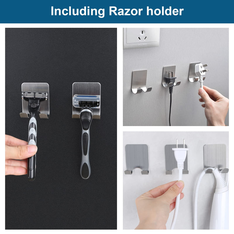 [Australia] - Diesisa Razor Holder Shower + Towel Hook No Drilling, Razor Holder Shower Hook Stainless Steel, Wall Hook Self-Adhesive, Hook Glue Waterproof for Bathroom Kitchen (4+4 Pack) - Silver 