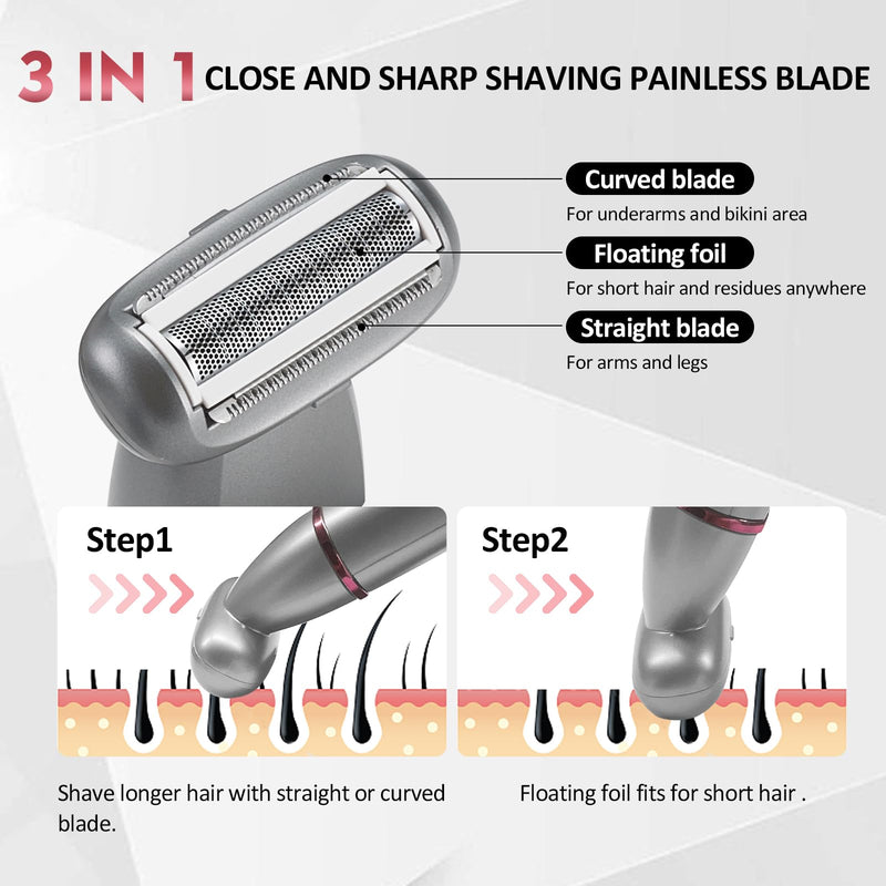 [Australia] - Electric Razors for Women, 3-in-1 Electric Lady Clipper Pubic Hair Trimmer-Painless Hair Removal Groomer Kit Rechargable Bikini Trimmer for Women with 3 Trimmer Heads, IPX7 Waterproof Gray & Chromed Red 