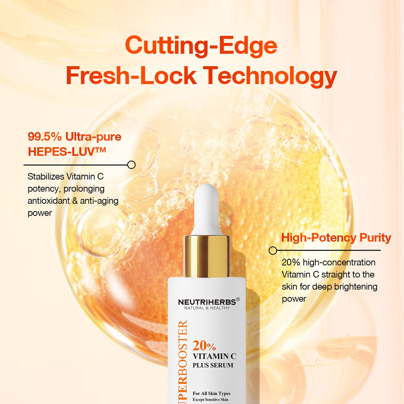 NEUTRIHERBS 20% Vitamin C Serum, Antioxidant Even Skin Tone-0.77 Fl Oz | Brighten & Anti-Aging & Boost Collagen, Revive Glow Dullness Uneven Skin, Nature Lightweight Skincare for Women and Men