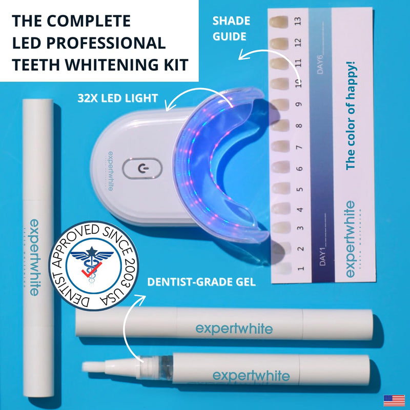 [Australia] - Instant Glo Teeth Whitening Kit with 32x LED Accelerator Light, Best Smile Whitener Gel Pens. Fast Results, for Sensitive Teeth, Enamel-Safe, Dentist-Trusted Incl. Mouth Tray, UV Light Whitening Kit 