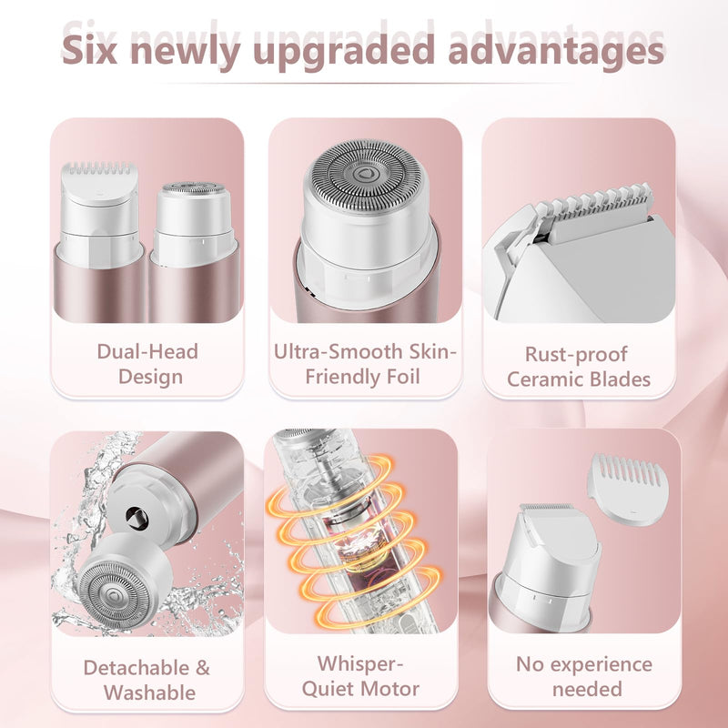 [Australia] - 2 in 1 Womens Razors Shaver Bikini Tnimmer, Women Electric Razors for Shaving Underarms Leg Pubic Facial Hair Removal for Waterproof Wet and Dry IPX8 