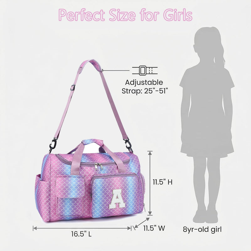 Birthday Gift for Teen Girl Gifts Trendy Stuff, Kids Duffle Bag | Girls Initial Travel Gym Bag with Shoes Compartment | Personalized Weekender Bags, Mermaid Purple E