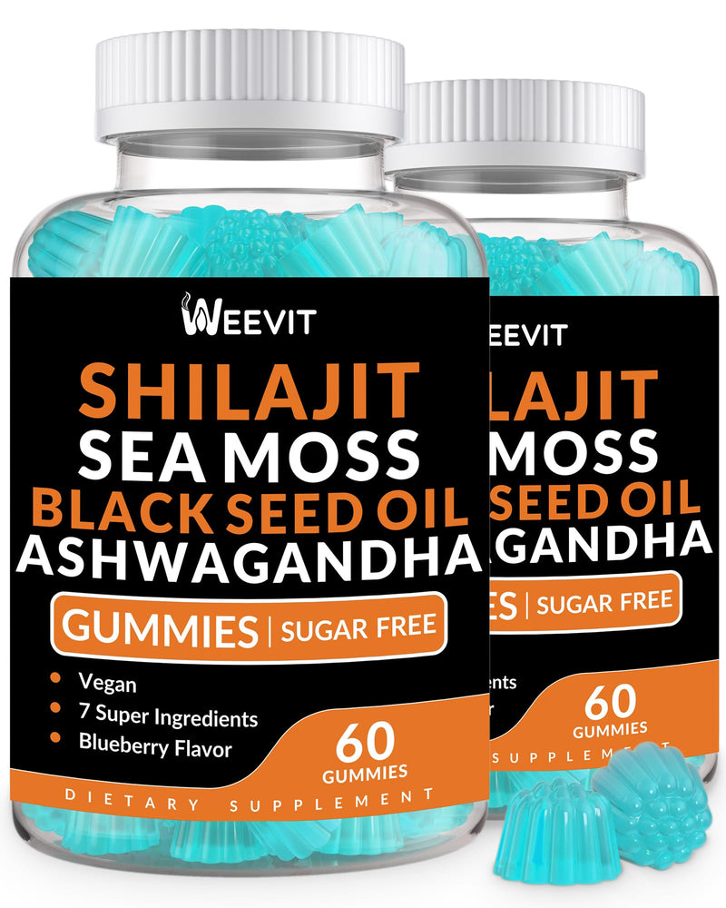 [Australia] - Shilajit Sea Moss Ashwagandha Gummies with Turmeric, Black Seed Oil, Vitamin C D for Men & Women, Shilajit and Ashwagandha Gummy, All in 1 Supplements for Immune, Absorption & Energy Support 60 Count (Pack of 2) 