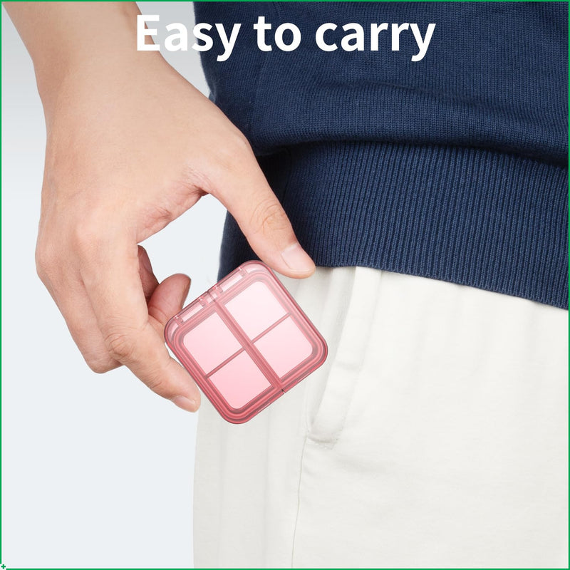 Small Pill Box,4 Compartments Travel Pill Case, Portable Pill Organizer,Mini Pill Container for Pocket,Daily Compact Travel Medicine Holder for Vitamins Fish Oil and Supplement Storage(Pink+Purple) Pink+purple