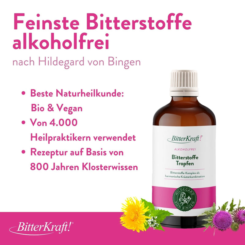 [Australia] - BitterKraft! Alcohol-free organic bitter substances drops according to Hildegard von Bingen | high-dose bitter drops | 9 exquisite bitter herbs for the intestines and digestion | 100% natural (100ml) 100ml 