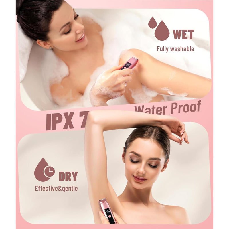 Bikini Trimmer for Women - 2 in 1 Women Electric Shaver Dual Head LED Display IPX7 Waterproof Wet & Dry Use Body Hair Trimmer and Facial Hair Remover for Bikini Underarm, Arm-Body Leg