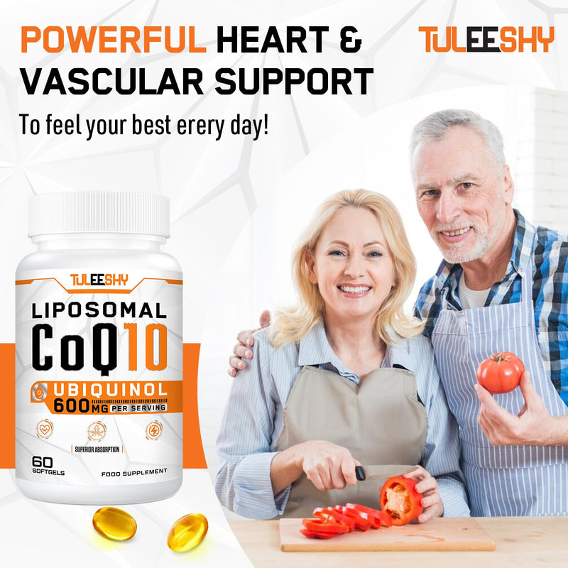Liposomal CoQ10 Ubiquinol 600mg - High Potency, Superior Absorption for Advanced Heart and Energy Support - 60 Easy-to-Swallow Softgels (60 Count (Pack of 2)) 60 count (Pack of 2)
