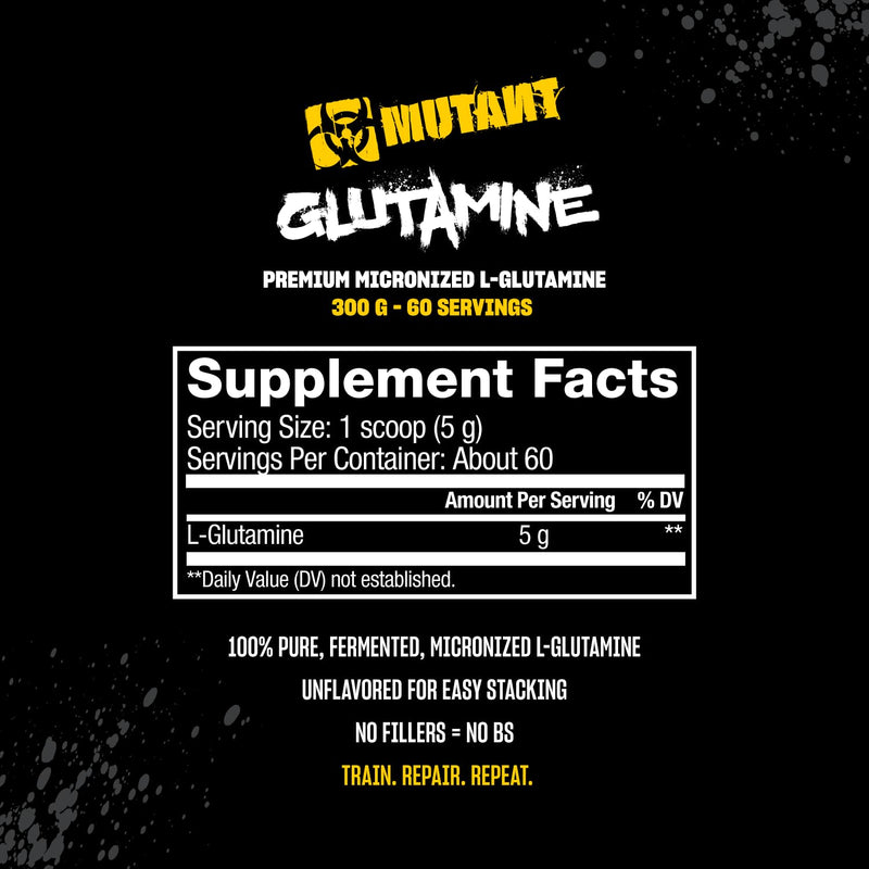 MUTANT Glutamine - 100% Pure Workout Supplement to Help Replenish Glutamine Levels for Improved Muscle Repair, Immune and Digestive System Support After Physical Activity – 300 g – Unflavored
