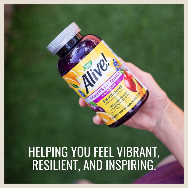 Nature's Way Alive! Women’s and Men’s 50+ Gummy Multivitamins, B-Vitamins, Delicious Flavors, 60 Gummies Per Bottle