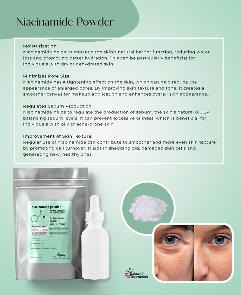 Pure Niacinamide Powder for Skin Care (Vitamin B3) DIY Niacinamide Serum, Niacin Powder (4 Ounce / 113 Gram) Cosmetic Grade 4 Ounce (Pack of 1)