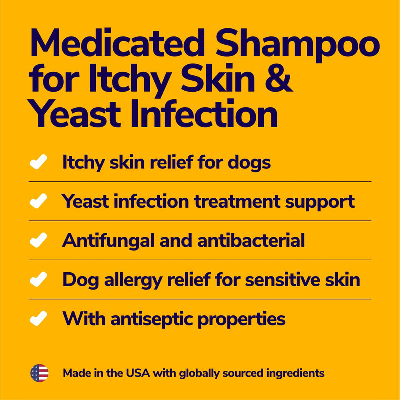 Medicated Dog Shampoo for Itchy Skin Relief - Yeast Infection Treatment for Dogs & Dog Allergy Relief Hot Spot Treatment - Hydrocortisone Antifungal Shampoo (16 oz) - PawsPlanet Australia