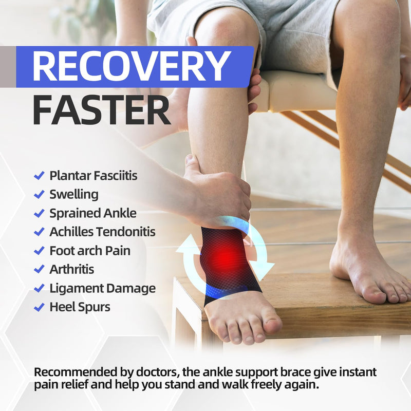 [Australia] - Pack of 2 Ankle Brace, Professional Ankle Brace for Women/Men Compression Socks Foot Brace for Plantar Fasciitis, Arthritis, Sprained Ankles, Achilles Tendon, Joint Pain, Sport M Black 