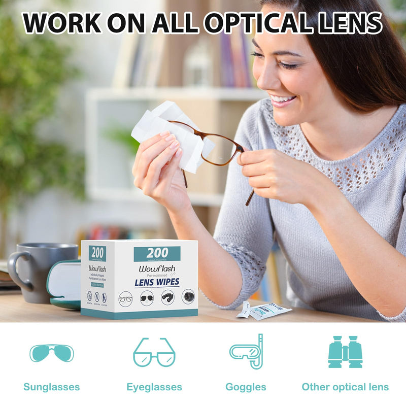 [Australia] - 200 Count Lens Wipes for Eyeglasses, Eyeglass Lens Cleaning Wipes Pre-moistened Individually Wrapped Sracth-Free Streak-Free Eye Glasses Cleaner Wipes for Sunglass, Camera Lens, Goggles 200 Count 