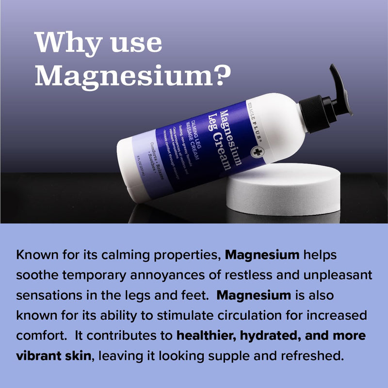 Miracle Plus Magnesium Cream For Leg Relief | Magnesium Lotion Calming Leg Cream Herbal Moisturizer Topical Body Butter Soothes + Calms Sensations, Itching, & Shaking, 8 Oz 8 Ounce (Pack of 1) Magnesium Relaxing Leg Cream