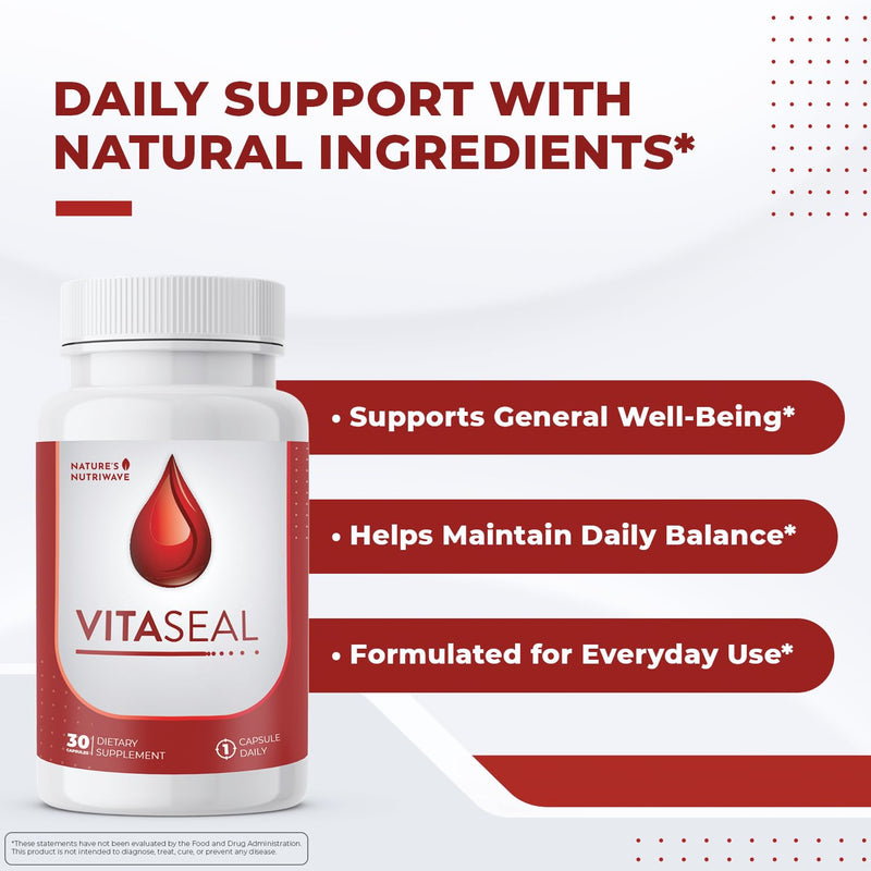 Vitaseal – Botanicals, Vitamin C, E & Minerals – 30 Ct, 1 Month Supply | Botanicals, Vitamins C & E and minerals | Non-Habit Forming, Vegan, Made in USA | Easy-to-swallow capsule 30 Count (Pack of 1)