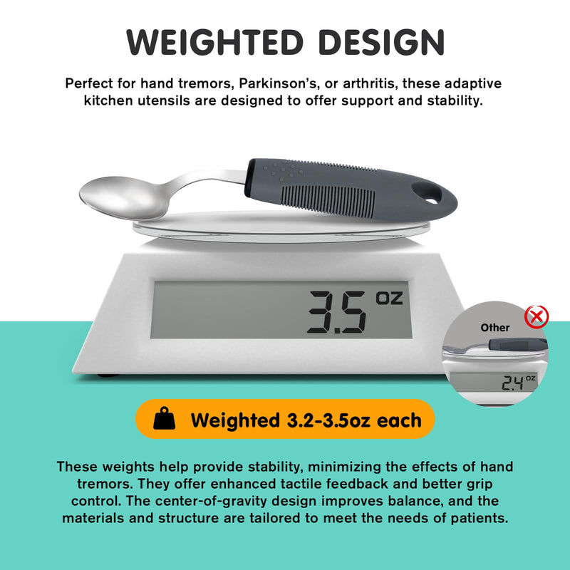 [Australia] - Weighted Adaptive Utensils, 4Pcs Weighted Utensils for Hand Tremors, 45°Angled Parkinsons Utensils for Elderly, 3.5oz Weighted Built Up Utensils for Adults, Disabled, Parkinson, Right-Handed 