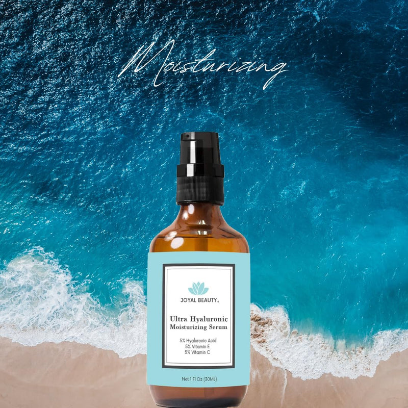 Ultra Hyaluronic Acid Serum for Face Skin 170 kDa with Vitamin C E Jojoba Oil by Joyal Beauty. Best Anti Aging Moisturizing Skin Serum For Supple Younger Look.