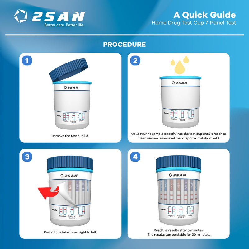 2San 7-Panel Drug Test Cup – Urine Screen for 7 Drugs | Detects THC, COC, MET, OPI, AMP, MDMA & PCP – results in 5 min – FSA/HSA eligible