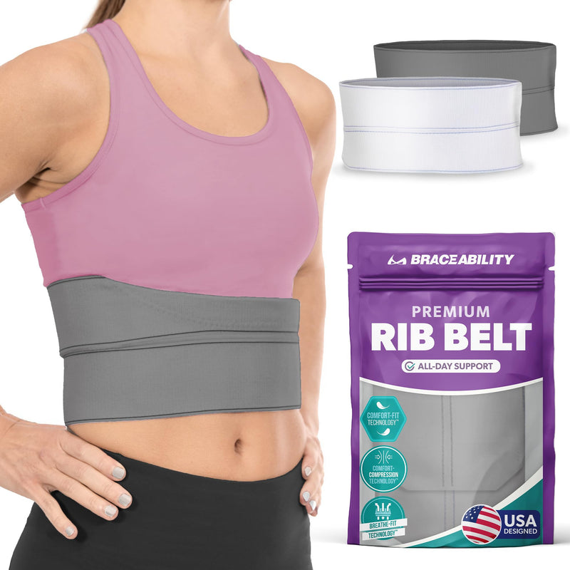 BraceAbility Broken Rib Brace for Women and Men - Rib Protector Compression Wrap, Chest Support Belt for Bruised, Fractured, Dislocated Ribs, Costochondritis Relief, Sternum Brace (Female - Gray) Universal Female