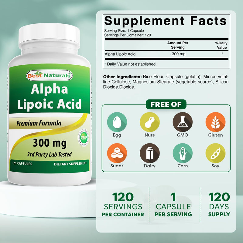[Australia] - Best Naturals Alpha Lipoic Acid 300 mg 120 Capsules (120 Count (Pack of 2)) 