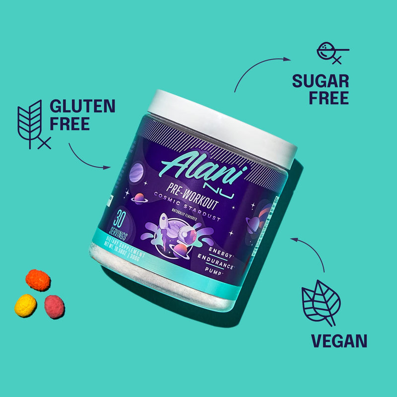 [Australia] - Alani Nu Pre Workout Powder Cosmic Stardust | Amino Energy Boost | Endurance Supplement | Sugar Free | 200mg Caffeine | L-Theanine, Beta-Alanine, Citrulline | 30 Servings 