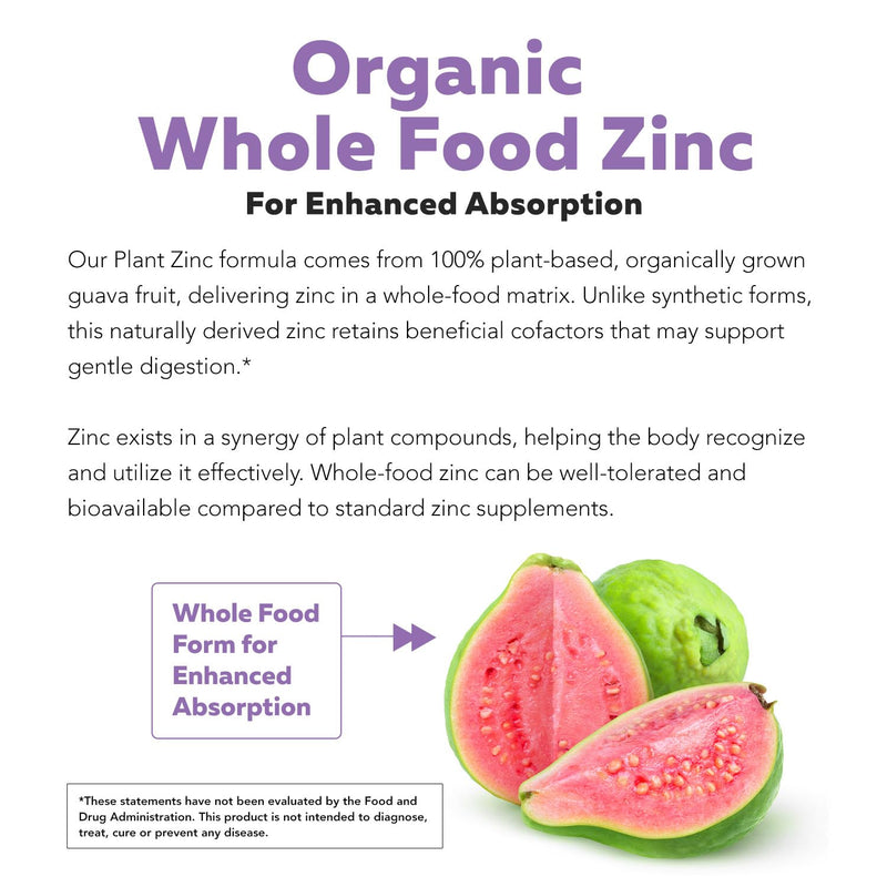 [Australia] - Organic Zinc 25 mg | Whole Food zinc Supplements | Derived from Organic Fruit, Elemental Zinc - Water Extracted, Vegan, GMO-Free - Essential Mineral, Antioxidant, Immune Support, Skin - 60 Servings 