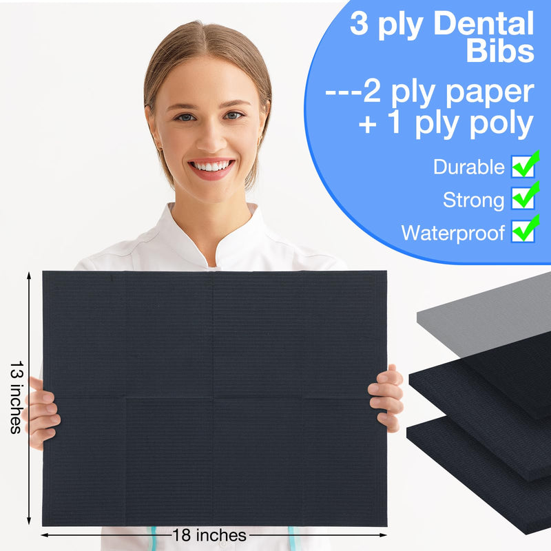 [Australia] - Newwiee 250 Pcs Disposable Nail Table Towels Mat, 13'' x 18'' Patient Bibs 3 Ply Waterproof Tattoo Bibs Nail Towels Paper Tray Covers Clean Pads Tattoo Supplies (Black) Black 