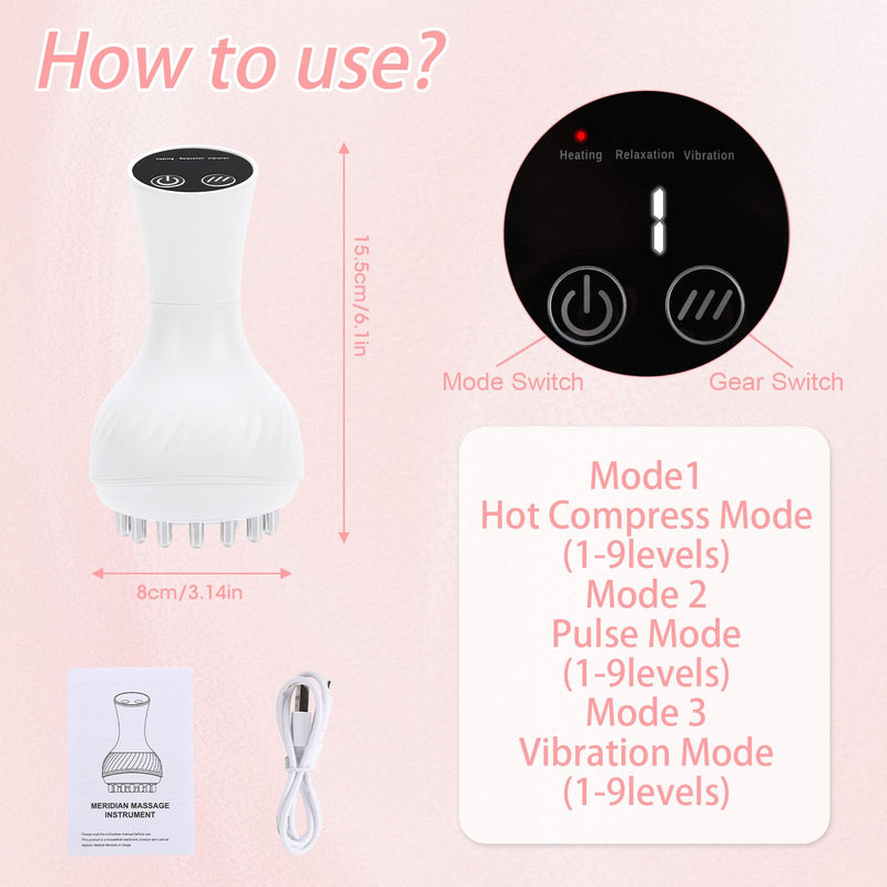Lymphatic Drainage Massager & Anti Cellulite Massage Tool, White | Reduce Stretch Marks & Cellulite, Helps Muscle Relax, For Legs, Arms & Belly, Light, Heat & Vibration