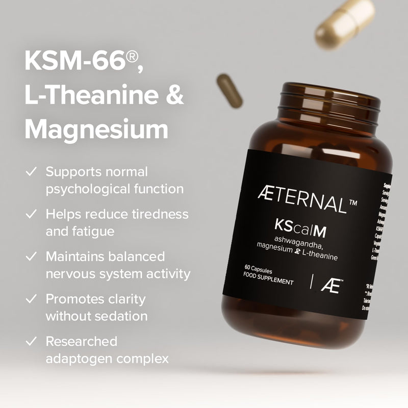 KSM-66 Ashwagandha with Magnesium Bisglycinate & L Theanine | Calm Focus & Psychological Balance Support | Mood & Stress Relief Formula | Vegan Non GMO Supplement | 60 Capsules | Made in UK | AETERNAL 1 count (Pack of 60)
