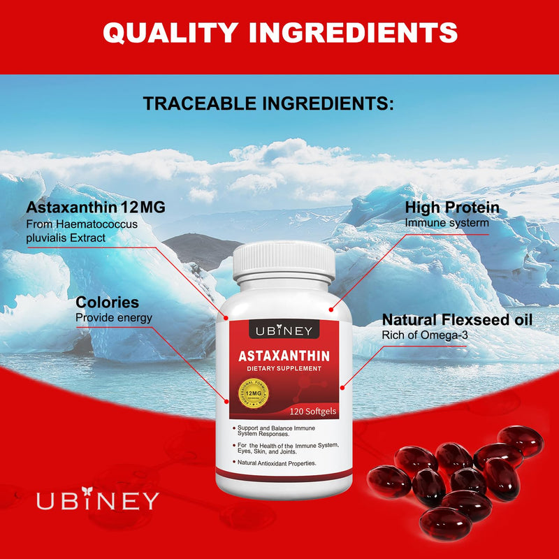 [Australia] - Premium Astaxanthin Supplements 12mgÔºå Softgels 120 Servings, Supports Immune, Skin, Eye & Joint Health-Non-GMO, Gluten-Free, Microalgae Extract Supplement 