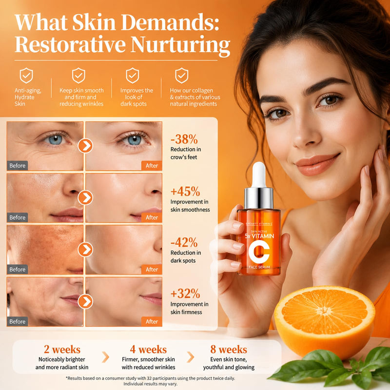 20% Vitamin C Face Serum with Hyaluronic Acid, 1.0 Fl Oz | for Mature Skin, Fine Lines & Dry Areas; With Vitamin E, Niacinamide & Aloe For Daily Am/Pm Skincare