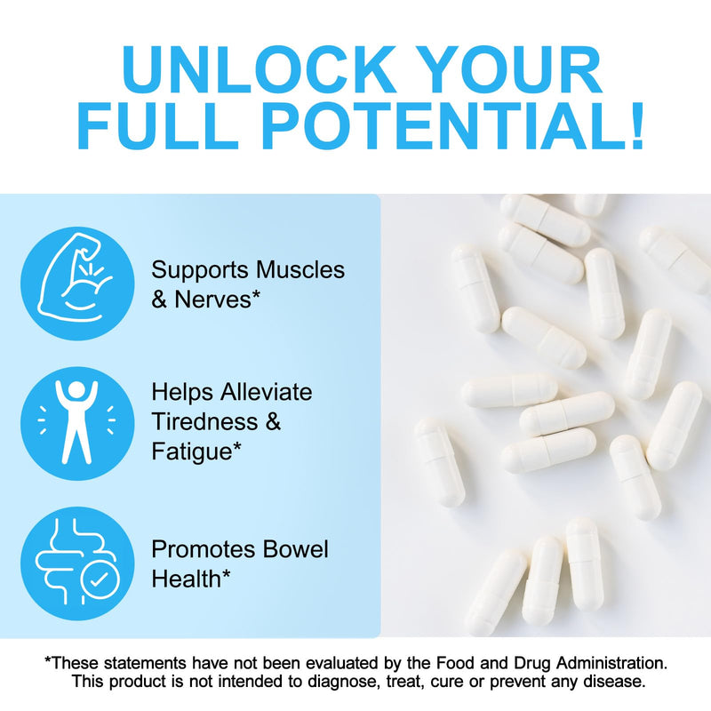 Magnesium Complex 8-in-1,1000mg High Potency with 8 Essential Forms, Vegan Capsules for Muscle, Nerve & Bowel Support, Relief Fatigue,90 Capsules