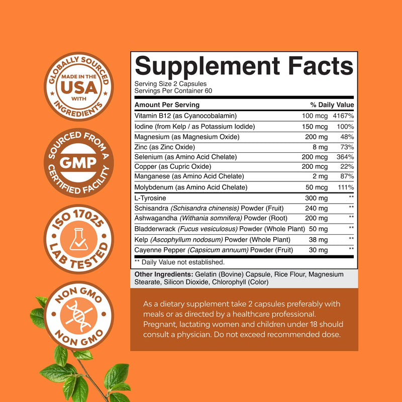 Bundle of Herbal Adrenal and Thyroid Support Complex - Mood Enhancer Energy Supplement for Thyroid Health and Extra Strength Saw Palmetto for Women for Stronger Thicker Healthier Looking Hair