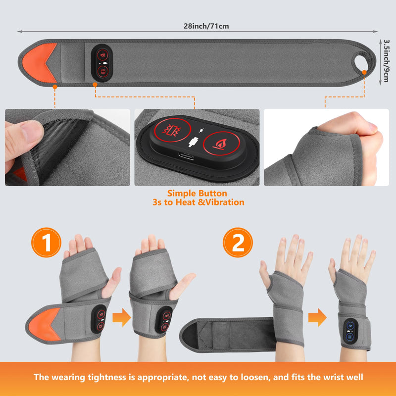 Cordless Heated Wrist Brace for Pain Relief,Rechargeable Wrist Heating Pad,Wrist Massager for Carpal Tunnel,Heating Pad for Wrist(Grey) Grey