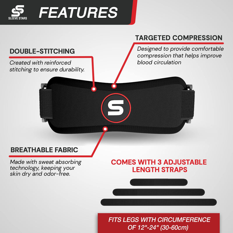 [Australia] - Sleeve Stars Patellar Tendon Support Strap Osgood Schlatter Knee Brace for Kids, Youth, Women & Men w/ 3 Lengths, Swedish Brand Patella Knee Strap Support Band for Arthritis, Tendonitis & Pain (Black) One Size Black 1 