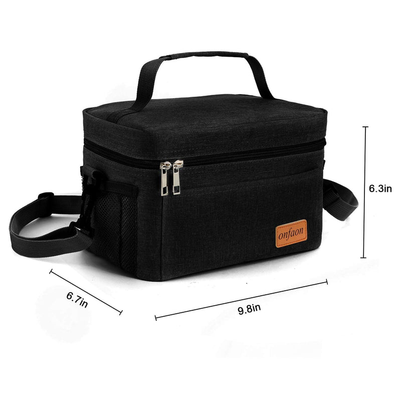 [Australia] - Lunch Bag for Men/Women, Insulated Reusable Lunch Box Leakproof Cooler Tote Bag Freezable with Adjustable Shoulder Strap for Office Work Picnic Beach(Black) Black 7.5L 