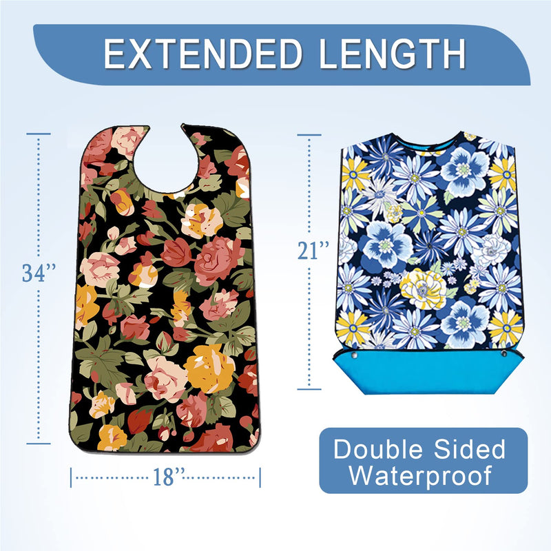 [Australia] - 3 Pack Adult Bibs with Crumb Catcher, Washable and Adjustable Adult Bibs for Women Elderly Seniors, Bibs for Eating Colorful Big Flower 
