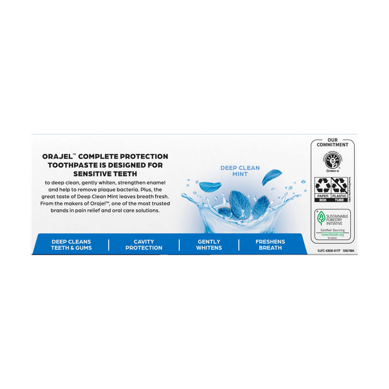 [Australia] - Orajel Complete Protection Deep Cleaning Sensitive Toothpaste, Gently Whitens Teeth, Anticavity Fluoride Toothpaste for Adults, Deep Clean Mint Flavor, 6.0 Oz (2 Pack) 