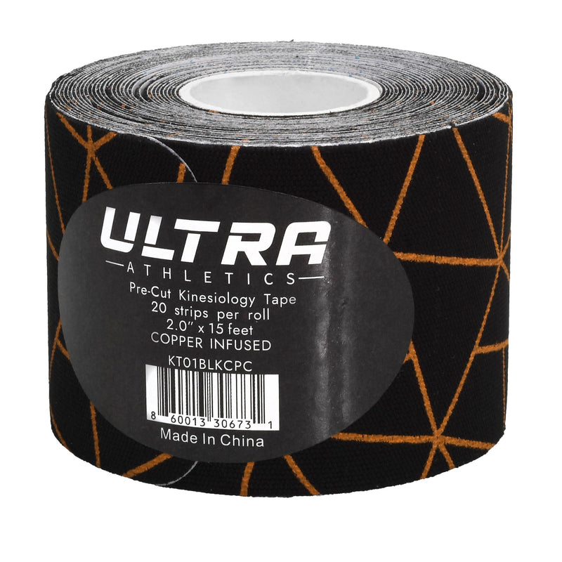 [Australia] - Copper-Infused Kinesiology Tape, 20 Precut Water Resistant Strips, Stretch Indicator, Elastic Athletic Tape for Sports & Weightlifting, Muscle Strain Relief & Joint Support (Black Copper) Black Copper 
